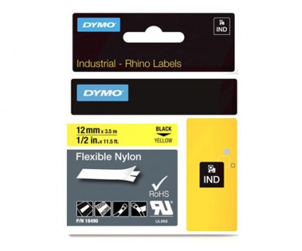 Fita Original DYMO 18490 Nylon Flexivel Preto / Amarelo 12mm x 3.5m