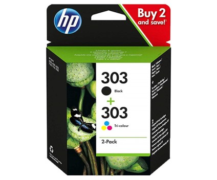 2 Tinteiros Originais, HP 303 Preto 4ml + Cor 4ml