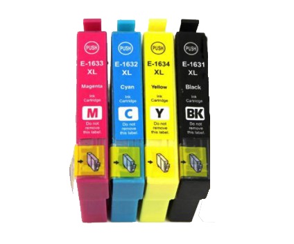 4 Tinteiros Compativeis, Epson T1631-T1634 / 16 XL Preto 17ml + Cor 11.6ml
