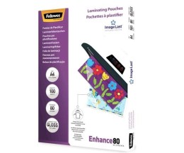 Pack de 100 bolsas de laminação brilhante A4 da Fellowes - 80 mícrons - Alta qualidade - Transparente