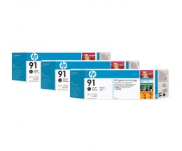 3 Tinteiros Originais, HP 91 Preto Matte 775ml