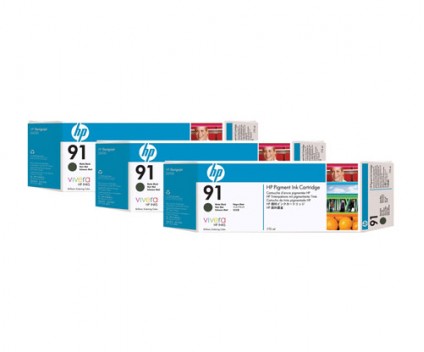 3 Tinteiros Originais, HP 91 Preto Matte 775ml