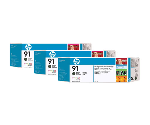 3 Tinteiros Originais, HP 91 Preto Matte 775ml