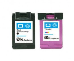 2 Tinteiros Compativeis, HP 650 XL Preto 20ml + Cor 17ml