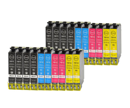 20 Tinteiros Compativeis, Epson T1811-T1814 / 18 XL Preto 17ml + Cor 13ml