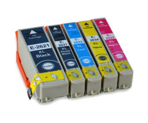 5 Tinteiros Compativeis, Epson T2621 / 26 XL Preto 26ml + T2631-T2634 Cor 13ml