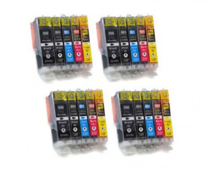 20 Tinteiros Compativeis, Canon PGI-550 XL / CLI-551 Preto 22ml + Cor 13ml