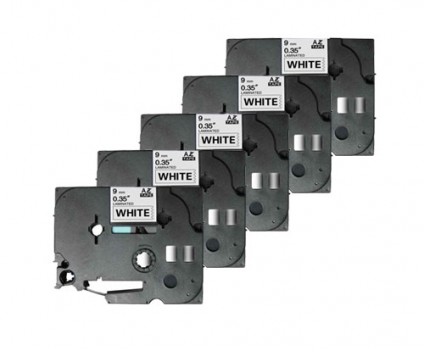 5 Fitas compatíveis, Brother TZE221 9mm x 8m Laminada