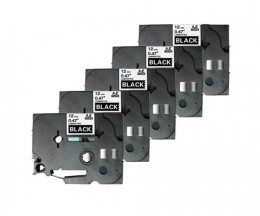 5 Fitas compatíveis, Brother TZE335 12mm x 8m Laminada