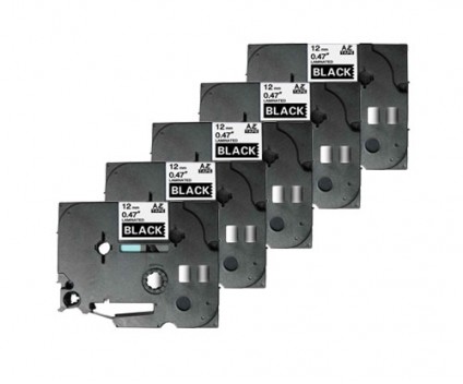 5 Fitas compatíveis, Brother TZE335 12mm x 8m Laminada