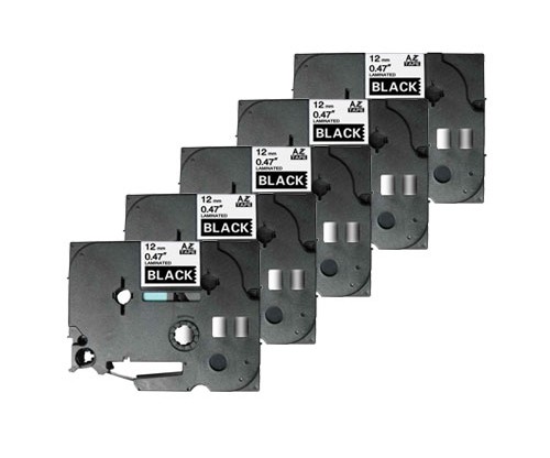 5 Fitas compatíveis, Brother TZE335 12mm x 8m Laminada