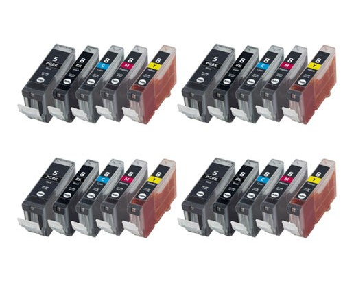 20 Tinteiros Compativeis, Canon PGI-5 / CLI-8 Preto 26.8ml + Cores 13.4ml