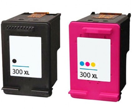 2 Tinteiros Compativeis, HP 300 XL Preto 20ml + Cor 18ml