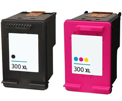 2 Tinteiros Compativeis, HP 300 XL Preto 20ml + Cor 18ml