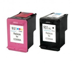 2 Tinteiros Compativeis, HP 901 XL Preto 20ml + Cor 18ml