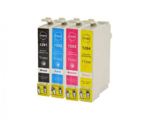 4 Tinteiros Compativeis, Epson T1291-T1294 Preto 15ml + Cor 13ml