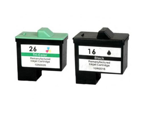 2 Tinteiros Compativeis, Lexmark 26 / 27 Cor 12ml + Lexmark 16 / 17 Preto 15ml