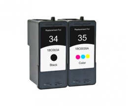 2 Tinteiros Compativeis, Lexmark 35 Cor 15ml + Lexmark 34 Preto 21ml