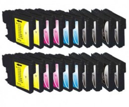 20 Tinteiros Compativeis, Brother LC-980 XL / LC-985 XL / LC-1100 XL Preto 28ml + Cor 18ml