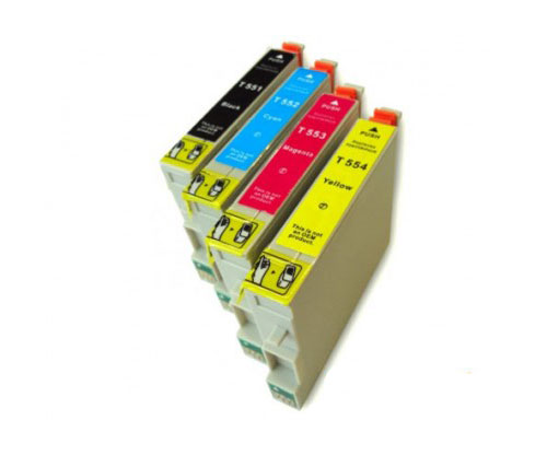 4 Tinteiros Compativeis, Epson T0551-T0554 Preto 17ml + Cor 16ml