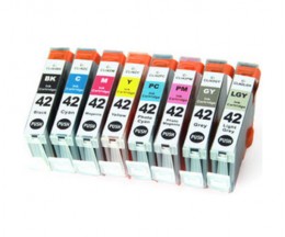 8 Tinteiros Compativeis, Canon CLI-42 BK / C / M / Y / LC / LM / GY / LGY 13ml