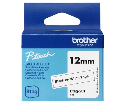 Fita Original Brother BTAG-231 preto sobre branco 12mm x 4m