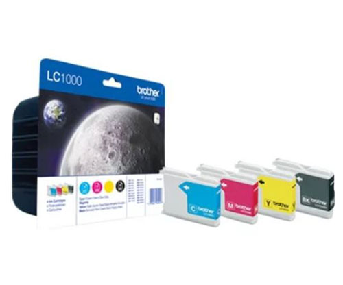 4 Tinteiros Originais, Brother LC-1000 Preto + Cor ~ 500 Paginas