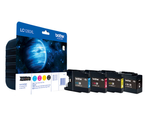 4 Tinteiros Originais, Brother LC-1280XLVALBPDR Preto 25ml + Cor 13ml