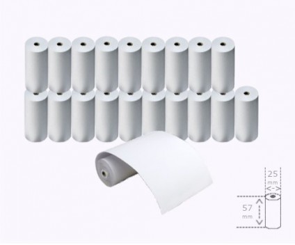 20 Rolos de Papel Térmico 57x25x8mm