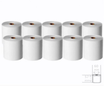 10 Rolos de Papel Térmico 57x60x11mm