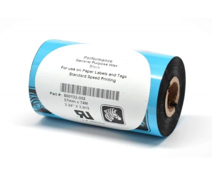 12 Fitas de Transferência Térmica Originais, Zebra 800132-002 57mm x 74m