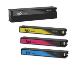 4 Tinteiros Compativeis, HP 980 Preto 256ml + Cor 110ml