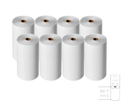 8 Rolos de Papel Térmico 80x55x12mm