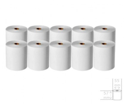 10 Rolos de Papel Térmico 57x55x12mm