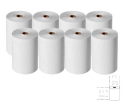 8 Rolos de Papel Térmico 80x65x12mm