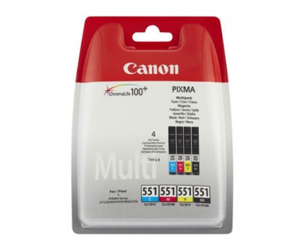 4 Tinteiros Originais, Canon CLI-551 Preto 7ml + Cor 7ml