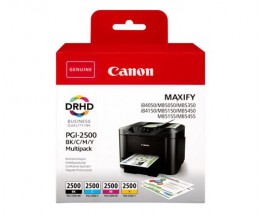 4 Tinteiros Originais, Canon PGI-2500 Preto + Cor 71ml / 19ml ~ 2.500 / 1.700 Paginas