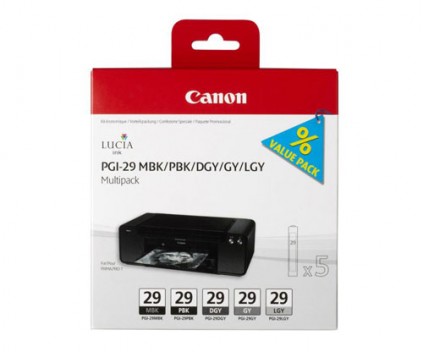 6 Tinteiros Originais, Canon PGI-29 MBK / PBK / DGY / GY / LGY / CO