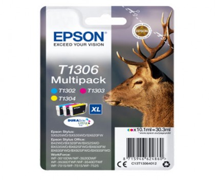 3 Tinteiros Originais, Epson T1306 / T1302-T1304 Cor 10.1ml