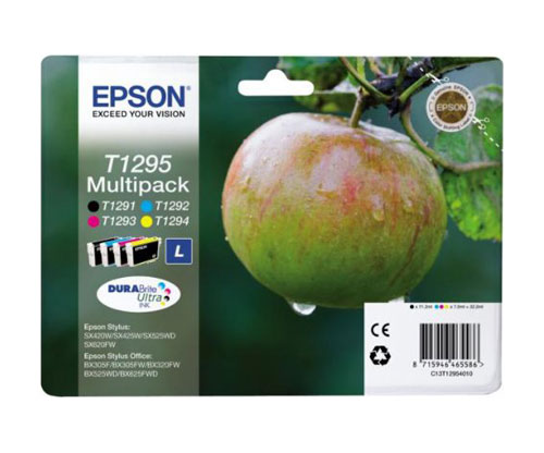 4 Tinteiros Originais, Epson T1295 / T1291-T1294 Preto 12ml + Cor 7ml