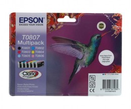 6 Tinteiros Originais, Epson T0807 / T0801-T0806 Preto 7.4ml + Cor 7.2ml