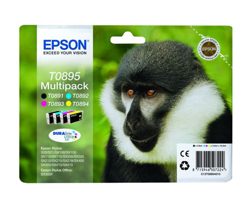 4 Tinteiros Originais, Epson T0895 / T0891-T0894 Preto 5.8ml + Cor 3.5ml
