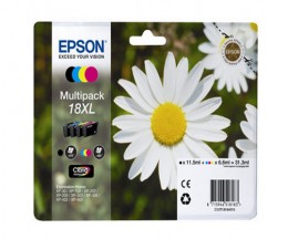 4 Tinteiros Originais, Epson T1816 / 18 XL Preto 12ml + Cor 7ml