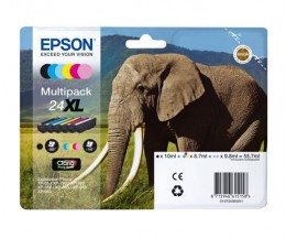 6 Tinteiros Originais, Epson T2431-T2436 / 24 XL Preto 10ml + Cor 8,7ml