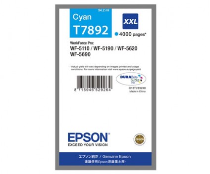 Tinteiro Original Epson T7892 XXL Cyan 34.2ml ~ 4.000 Paginas