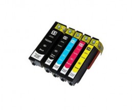 5 Tinteiros Compativeis, Epson T3351 / 33 XL Preto 24.4ml + T3361-T3364 Cor 13.8ml