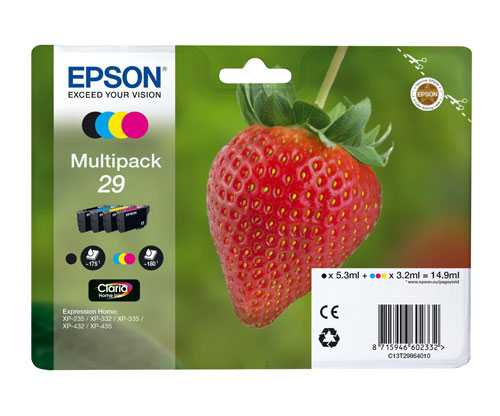 4 Tinteiros Originais, Epson T2986 / 29 Preto 5.3ml + Cor 3.2ml