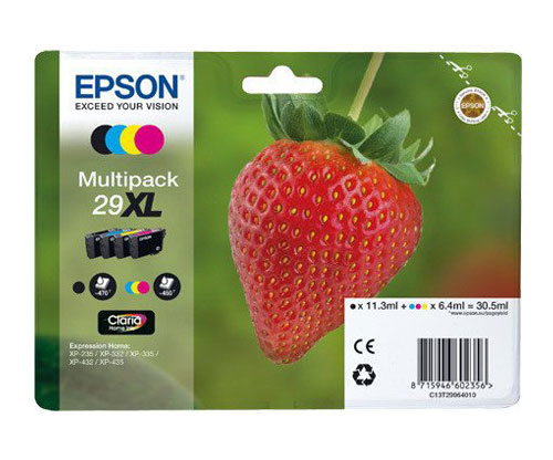 4 Tinteiros Originais, Epson T2991-T2994 / 29 XL Preto 11.3ml + Cor 6.4ml