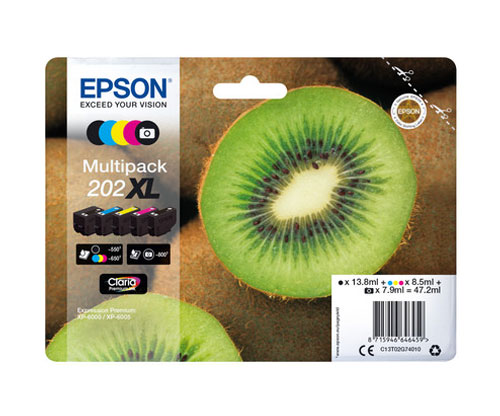 5 Tinteiros Originais, Epson T02G7 / 202 XL Preto + Cor