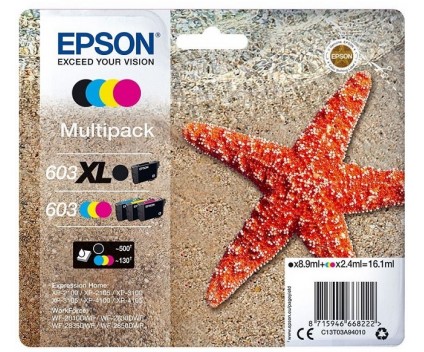 4 Tinteiros Originais, Epson T03A9 / 603 XL Preto + 603 Cor ~ 500 / 130 páginas